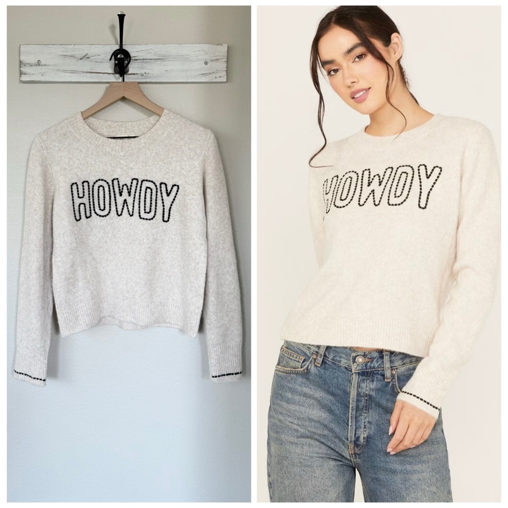 WHITE CROW S Howdy Stitch Sweater • Ultra Soft Cream Black Coastal Cowgirl Top